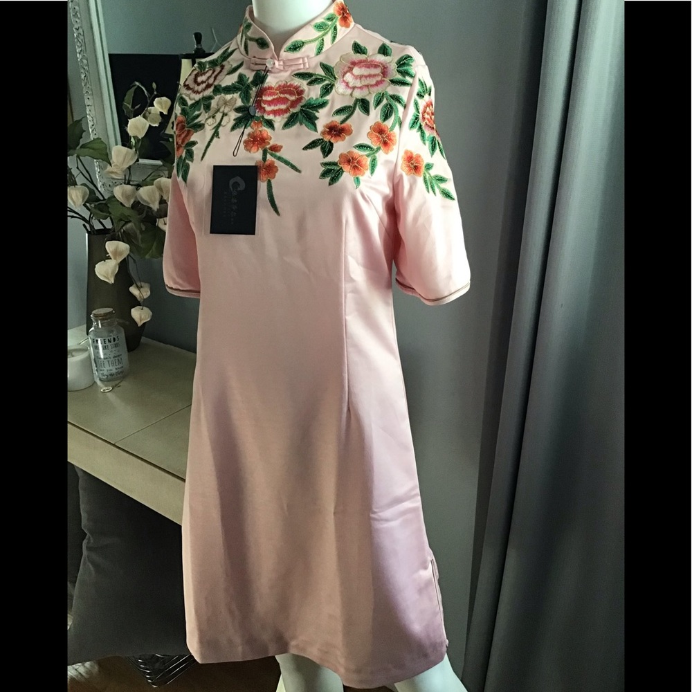 NWT Hand designed. embroidered silk dress Medium